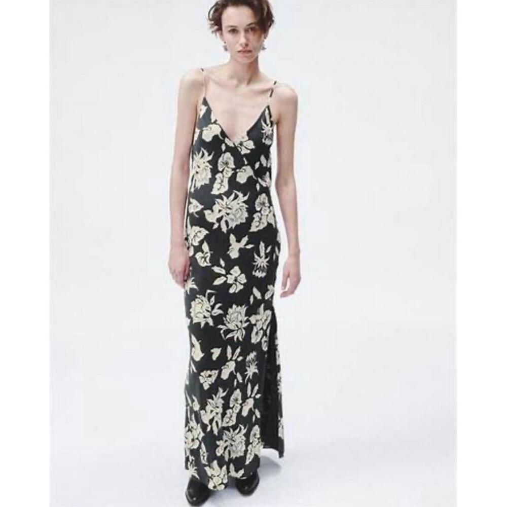 rag & bone NWT Larissa Floral Silk-Blend Maxi Dress in Black-Size 12
